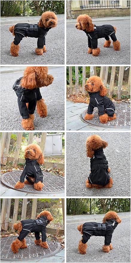 Dogs Waterproof Jacket, Lightweight Waterproof Jacket Reflective Safety Dog Raincoat Windproof Snow-Proof Dog Vest for Small Medium Large Dogs Black XXL
