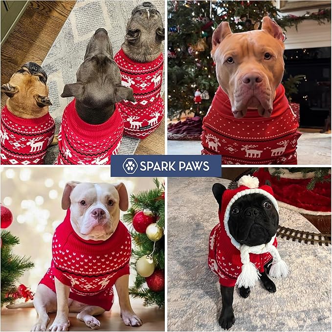 Spark Paws Christmas Dog Sweater – Ultra Soft Holiday Knit Sweater for Small, Medium & Large Dogs, Cute Pet Sweater for French Bulldogs & Big Dogs, Easy Potty V Cut Design Jacket - (Dasher Red,M)