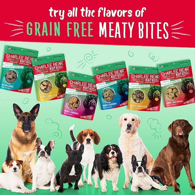 Charlee Bear Grain Free Meaty Bites Freeze Dried Dog Treats with Probiotics, Puppy Training Snacks, Soft Dog Bites Chicken with Cranberries, 2.25 oz Bags (2), Made USA