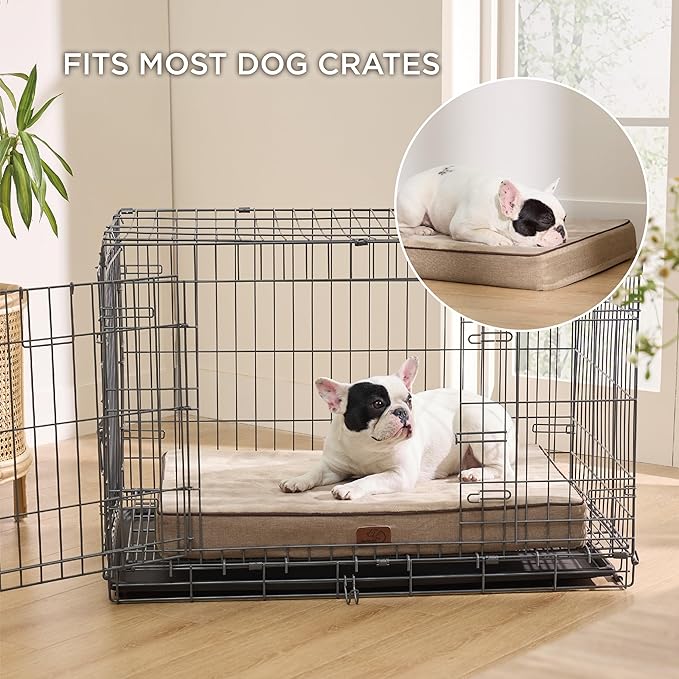 Bedsure Memory Foam Dog Bed Medium Size Dogs- Orthopedic Pet Beds for Crate with Removable Washable Cover and Nonskid Bottom - Plush Flannel Fleece Top Pet Mat, Khaki