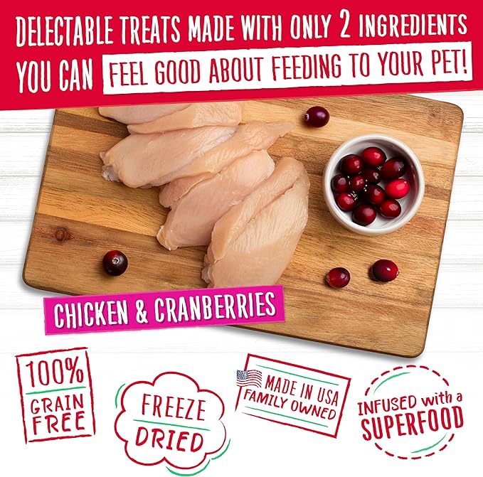 Charlee Bear Grain Free Meaty Bites Freeze Dried Dog Treats with Probiotics, Puppy Training Snacks, Soft Dog Bites Chicken with Cranberries, 2.25 oz Bags (2), Made USA