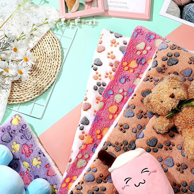 Tuanse 4 Pack Ultra Soft Dog Cat Bed Mat with Cute Prints Reversible Fleece Dog Crate Kennel Pad Cozy Washable Thickened Hamster Guinea Pig Pet Bed Mat for Small Animals(23 x 18 Inches,Vivid Color)