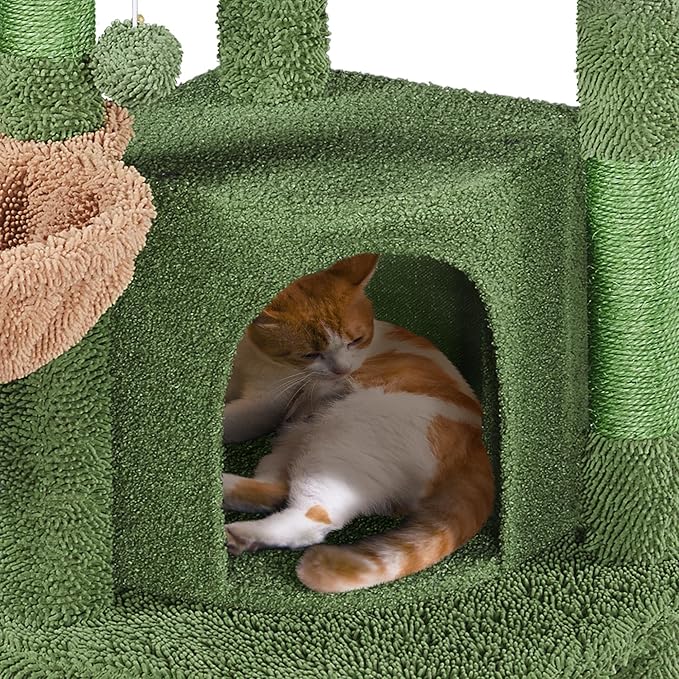 Yaheetech Cactus Cat Tree, 42in Cat Tower for Indoor Cats, Multi Level Kitten Condo Scratching Post, Cat Activity Center Pet Furniture w/Ball, Plush Perch, Platform, Basket