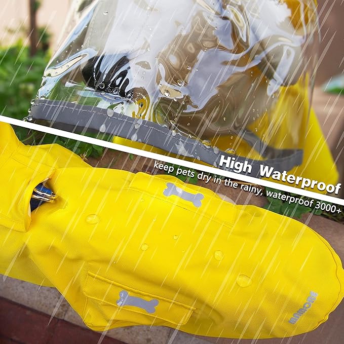 Dog Waterproof Raincoat with Poncho Hoodie, High Reflective Adjustable Yellow Pet Rain Jacket with Leash Hole for Small Medium and Large Dogs (Blue, X-Large)