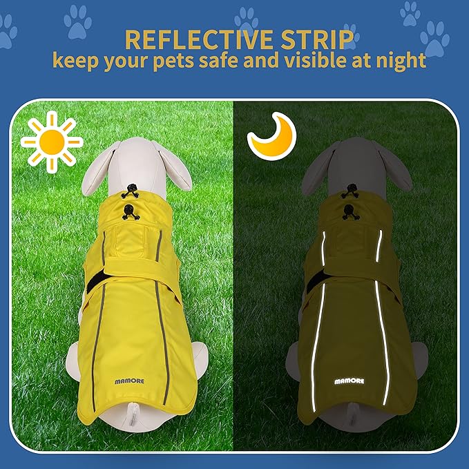 Waterproof Dog Raincoat with Reflective Strip, Adjustable Breathable Rain Coat Jacket with Leash Hole for Dogs (Blue, X-Large)