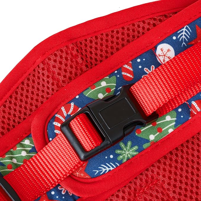 Mile High Life Velcro Dog Harness, Air Mesh Floral Vest Harness for 20 lbs Small Dogs & Cats, Easy Get on Adjustable Easy Closures Both Neck and Chest(Red Tree, M Chest 18"-20")