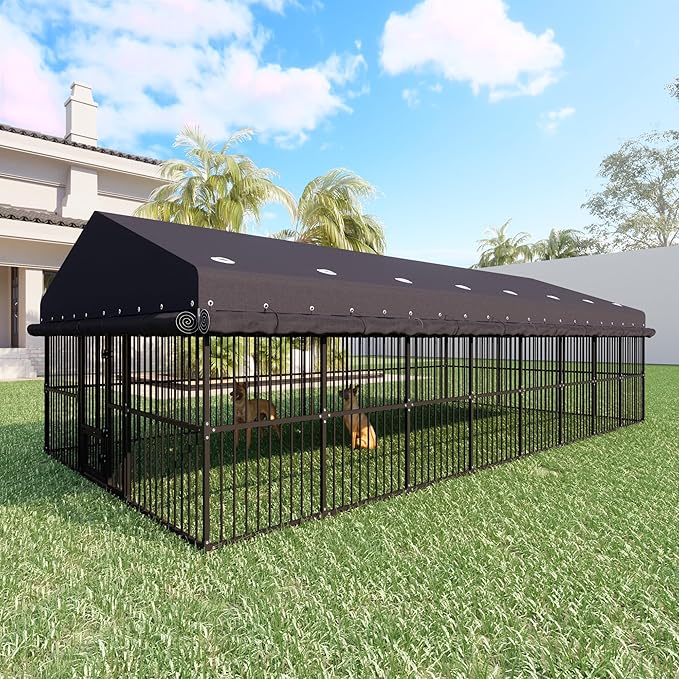 10x20x6 FT Large Dog Kennel, Outdoor Dog Crate with with Triple Safety Locks, Heavy Duty Outside Dog Cage Animal Enclosure with Roof Metal Secure Fence Playpen (118" W x 238" D x 78" H)