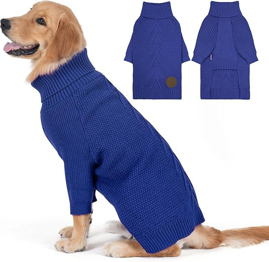 cyeollo 4XL Dog Sweater,Pullover Turtleneck for Large Dogs, Classic Knitwear Fall Winter Cold Weather Pet Clothes Warm Pet Apparel Large Big Dog Sweaters Male, Royal Blue XXXXL