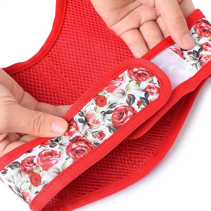 Mile High Life Dog Harness, Air Mesh Floral Vest Harness for 20 lbs Small Dogs & Cats, Easy Get on Adjustable Easy Closures Both Neck and Chest(Red Rose, XS Chest 14"-16")