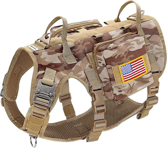 Forestpaw Dog Harness Medium Sized,Tactical Dog Harness with Handle,No Pull Military Style Service Dog Vest with Pockets Adjustable for Medium Large Dogs,Camouflage Brown,Chest 19.5-41.5"