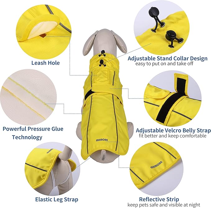 Waterproof Dog Raincoat with Reflective Strip, Adjustable Breathable Rain Coat Jacket with Leash Hole for Dogs (Blue, Large)