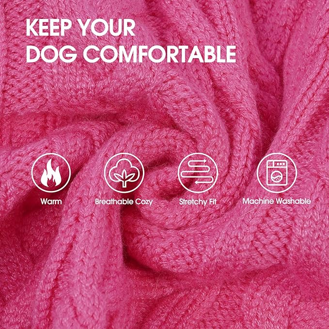 IECOii Girl Dog Sweater Dress - Cable Knit Dog Sweater for Medium Dogs Girl, Pink, Large - Turtleneck Winter Sweaters with Leash Hole, Soft & Stretchy Adorable Dress for Thanksgiving Christmas Photo
