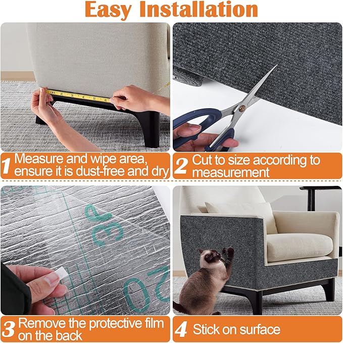 Cat Scratch Furniture Protector - 118" x 13.8" Trimmable Self-Adhesive Cats Claws Scratch Pads, DIY Cat Climbing Couch Protector for Scratch Post Cat Tree Replacement Indoor (Dark Gray)