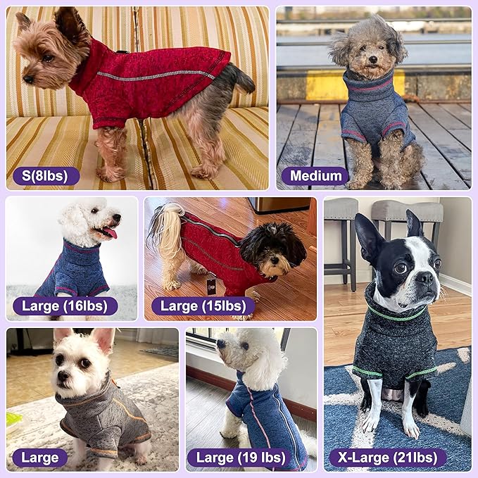 cyeollo Dog Coat Fleece Dog Sweater Reflective Jackets with D Ring Warm Lightweight Doggie Sweaters Zip Up Pet Clothes for Small Dogs