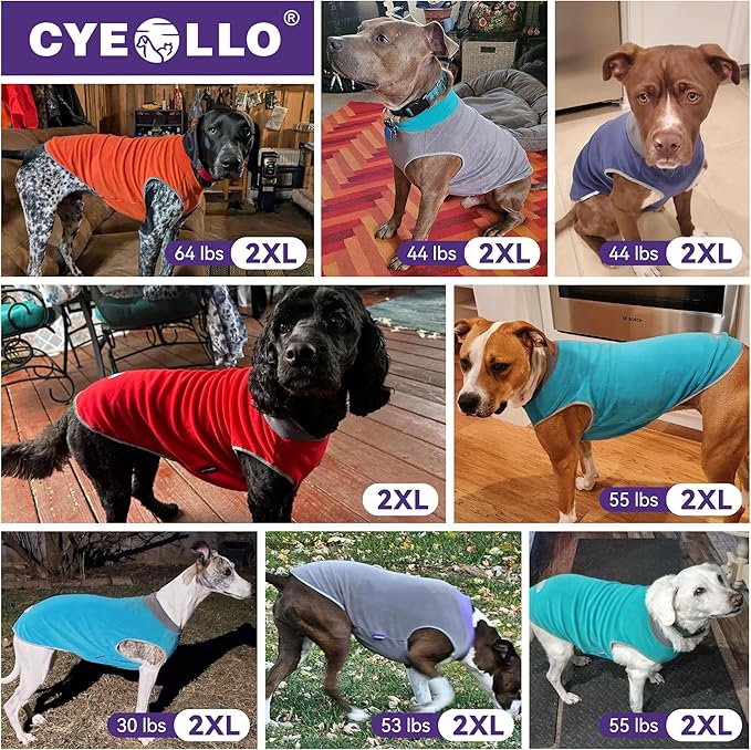 cyeollo 2 Pack Fleece Dog Sweater Vest Stretchy Dog Sweatshirt for Dogs with Reflective Stripe Pet Clothes for Medium Dogs Boy Turquoise & Grey