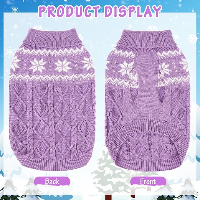 Warm Winter Dog Sweater - Cold Weather Pet Clothes for Small Medium Large Dogs Indoor Outdoor, Soft Classic Knit Puppy Apparel, Purple, SM