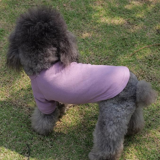 Lovelonglong Ribbed Dog T-Shirt Cotton Knitted Dog Sweaters for All Season Pet T-Shirts for Large Medium Small Dogs Taro Purple S