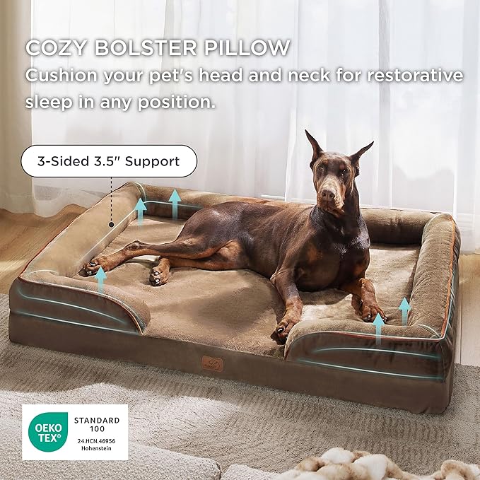 Bedsure XXL Orthopedic Dog Bed for Extra Large Dogs - Washable Giant Dog Cat Bed Waterproof, Comfort Dogs Couch Sofa with Washable Removable Cover, Pet Bed with Nonskid Bottom, Brown, 52"