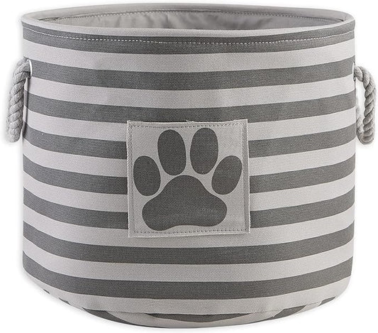 Bone Dry Pet Storage Collection Striped Paw Patch Bin, Medium Round, Gray