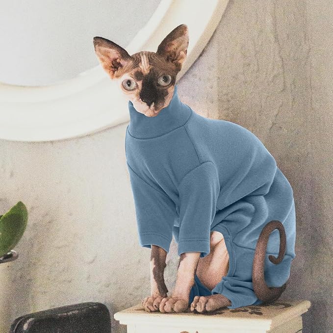 ROZKITCH Cat Jumper, Breathable Soft Jumpers for Sphynx Only, Coat with Four Legs, Warm Sweater T-Shirt Pajamas Jumpsuit Vest Cornish Rex, Devon Rex, Peterbald Blue 2XL