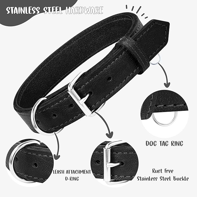 Riparo Dog Collar - Genuine Leather Dog Collars - Heavy Duty Dog Collars for Medium Large and Extra Large Dog Breeds (M: 1” Wide for 14” - 18” Neck, Black)