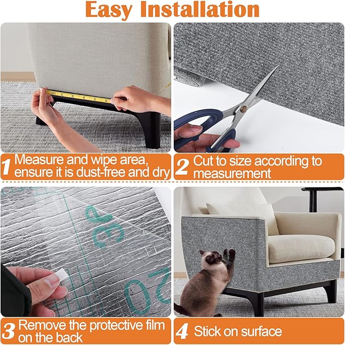 Cat Scratch Furniture Protector - 118" x 13.8" Trimmable Self-Adhesive Cats Claws Scratch Pads, DIY Cat Climbing Couch Protector for Scratch Post Cat Tree Replacement Indoor (Light Gray)