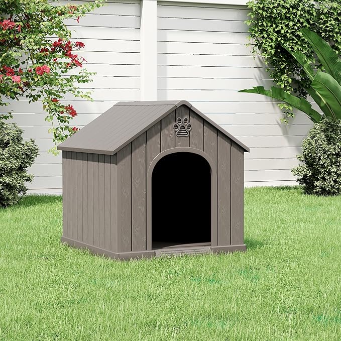 Dog House Outdoor Indoor, Weatherproof Insulated Dog House with Elevated Floor and Air Vents for Small to Medium Dogs,Easy Clean and Assemble (Grey, 26.18''L × 24.02''W × 25.98''H)