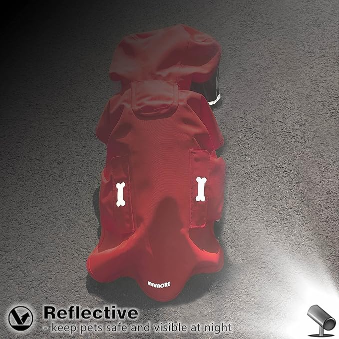 Dog Raincoat,Waterproof Rain Poncho with Hoodie, High Reflective Adjustable Pet Rain Jacket with Leash Hole for Small Medium and Large Dogs (Red, X-Large)