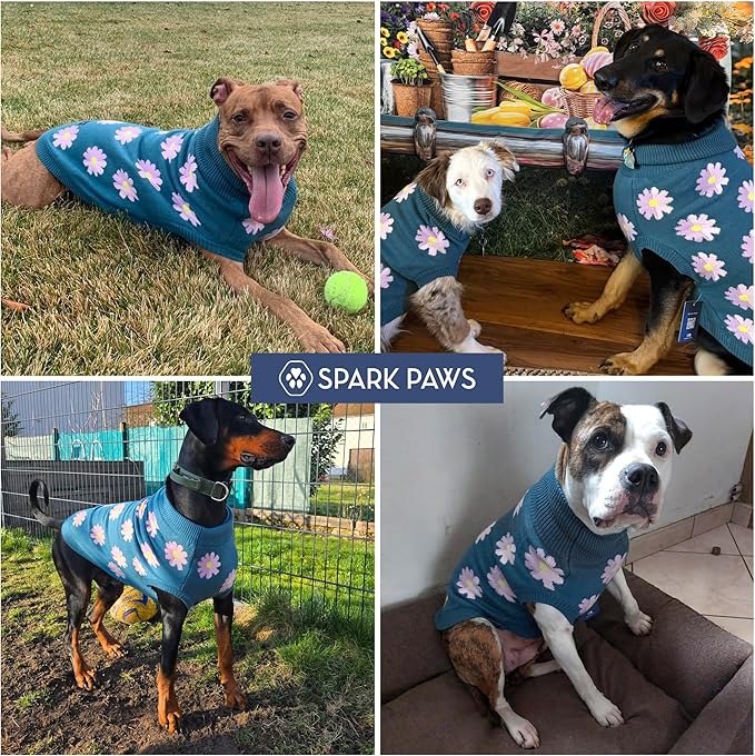 Spark Paws Knit Dog Sweater – Ultra Soft Warm Winter Dog Sweater for Small, Medium & Large Dogs – Stretch Fit Pet Sweater for French Bulldog, Pitbull, Girl & Boy Dogs Jacket, (Flower,2XL)