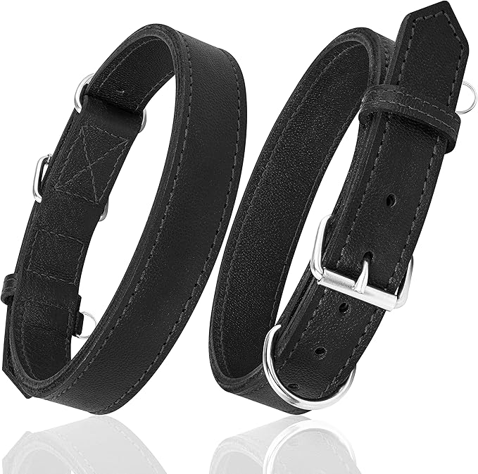 Riparo Dog Collar - Genuine Leather Dog Collars - Heavy Duty Dog Collars for Medium Large and Extra Large Dog Breeds (XXL: 1.75” Wide for 26” - 31” Neck, Black)