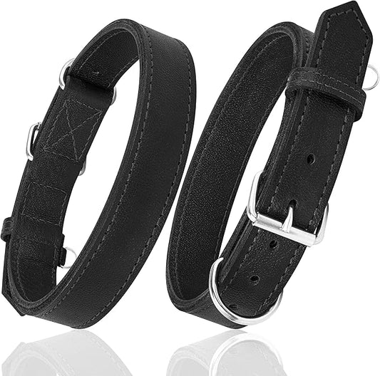 Riparo Dog Collar - Genuine Leather Dog Collars - Heavy Duty Dog Collars for Medium Large and Extra Large Dog Breeds (M: 1” Wide for 14” - 18” Neck, Black)