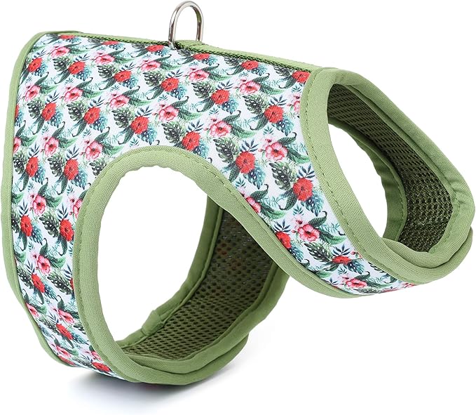 Mile High Life Dog Harness, Air Mesh Floral Vest Harness for 20 lbs Small Dogs & Cats, Easy Get on Adjustable Easy Closures Both Neck and Chest(Wild Rose, XS Chest 14"-16")