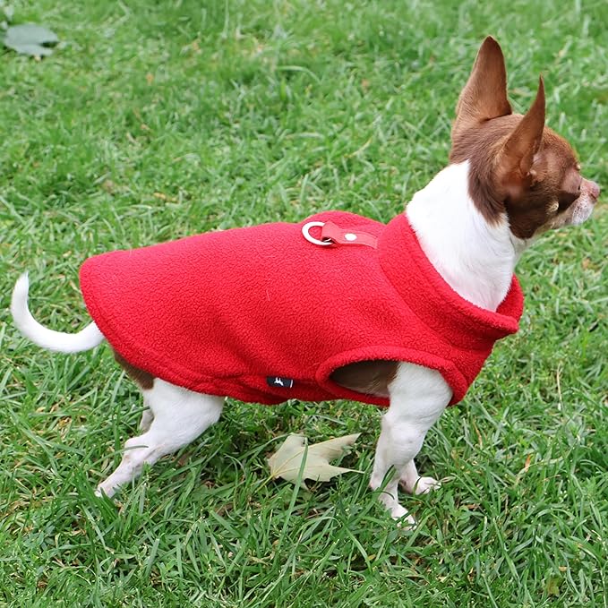 JACKO & CO - Fleece Vest Dog Sweater with Leash Ring - Soft, Warm & Lightweight Pullover Coat for Small & Medium Dogs, Puppies & Cats - Cozy Fall/Winter/Spring Pet Jacket (Red, X-Large 17-25lbs)