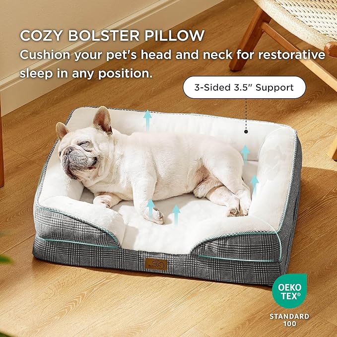 Bedsure Orthopedic Dog Bed Medium Size Dogs - Washable Medium Dog Cat Bed Waterproof, Comfort Pet Couch Sofa with Washable Removable Cover, Pets Bed with Nonskid Bottom, Argyle Black-Checks, 28"