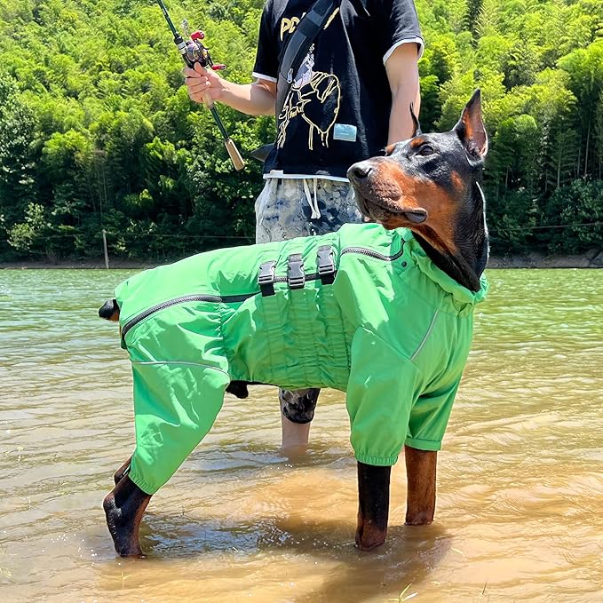 Dogs Waterproof Jacket, Lightweight Waterproof Jacket Reflective Safety Dog Raincoat Windproof Snow-Proof Dog Vest for Small Medium Large Dogs Green M