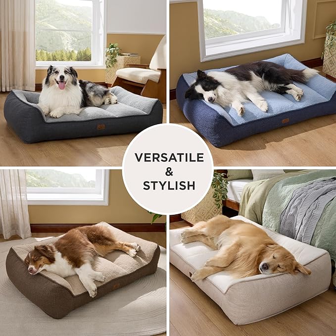 Bedsure XL Plus Orthopedic Dog Beds Large Sized Dog - Extra Thick Supportive Dogs Couch with Waterproof Washable Cover, Jumbo Comfort Pet Bed Sofa with Soft Plush Sherpa and Nonskid Bottom, Grey, 48"