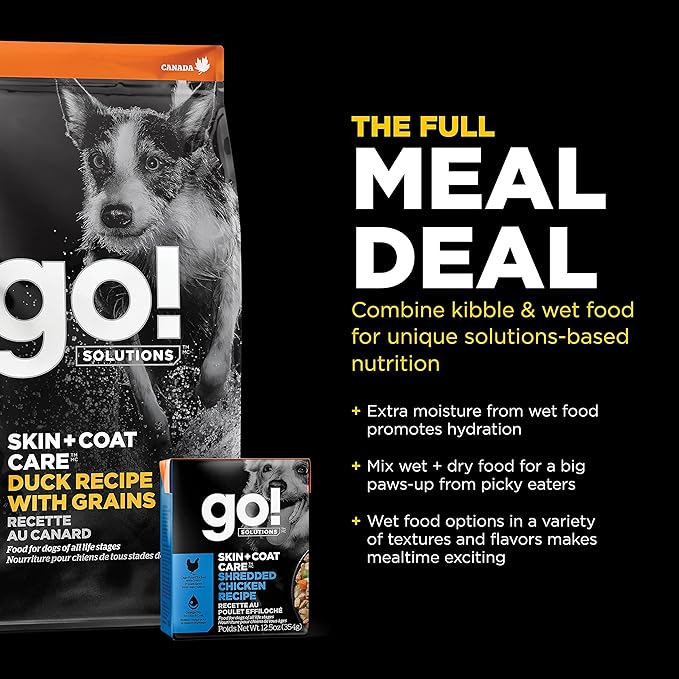 Go! Solutions Skin + Coat Care, Dry Dog Food, Duck Recipe with Grains, 22 lb Bag