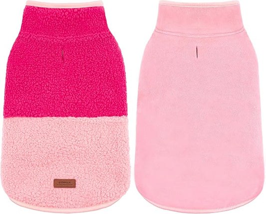 cyeollo Warm Dog Coat Sherpa Dog Winter Coat, Reversible Fleece Dogs Jackets Sweater Vest for Small Dogs Male with Leash Hole, Soft Cold Weather Pet Coats, Rose Red S