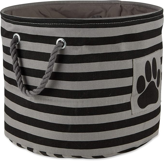 Bone Dry 5743 Pet Storage Collection Striped Paw Patch Bin, Medium Round, Black