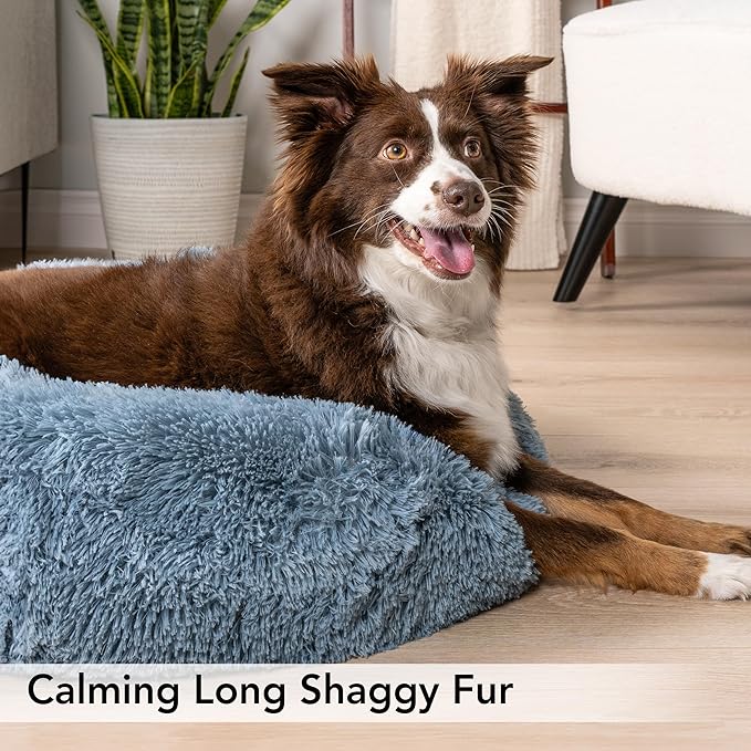PetAmi Calming Dog Bed for Small Medium Dog Cat, Round Donut Washable, Fluffy Faux Fur Plush Cuddler Pet Kitten Cushion, Anti-Slip, Fits up to 25 lbs, 23 inch, Dusty Blue