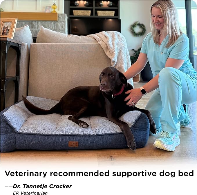 Bedsure XL Plus Orthopedic Dog Beds Large Sized Dog - Extra Thick Supportive Dogs Couch with Waterproof Washable Cover, Jumbo Comfort Pet Bed Sofa with Soft Plush Sherpa and Nonskid Bottom, Beige, 48"