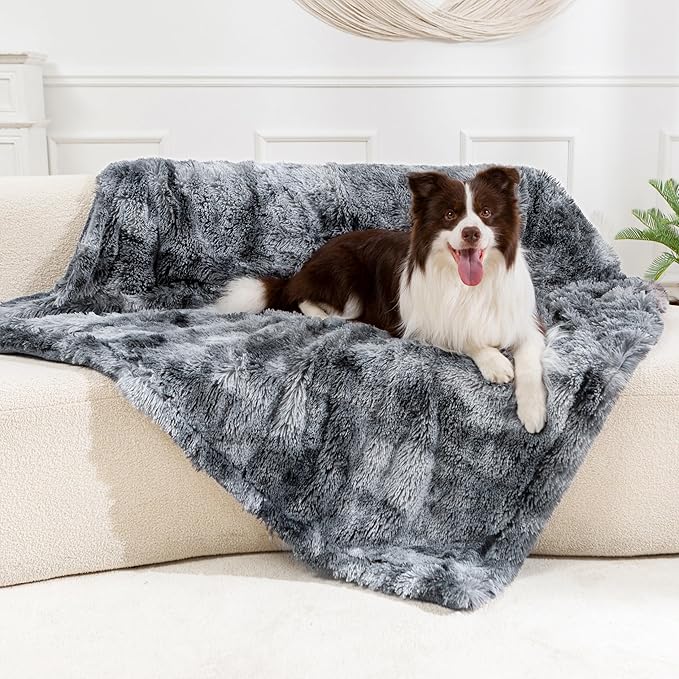 gogobunny Waterproof Dog Blanket for Large Dogs, Cats, Puppy, Reversible Faux Fur Pet Throw Blanket, Washable,Calming Furniture Protection for Sofa Bed (50x60 Inch (Pack of 1), Tie-dye Grey)
