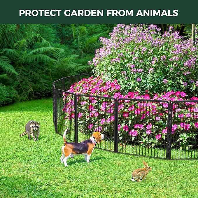 FXW Garden Fence Outdoor for The Yard – 24in(H) x 45.6ft(L) Heavy Duty Metal Animal Barrier for Dog and Rabbit, Decorative Dog Fence, 24 Panels, Black