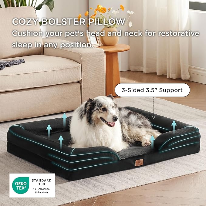 Bedsure XL Orthopedic Dog Bed for Extra Large Dogs - Washable XLarge Dog Cat Bed Waterproof, Comfort Dogs Couch Sofa with Washable Removable Cover, Pet Bed with Nonskid Bottom, Black, 42"
