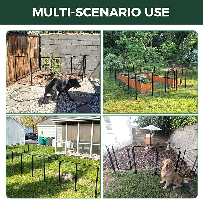 FXW Garden Fence Outdoor for The Yard – 45in(H) x 109.4ft(L) Heavy Duty Metal Animal Barrier for Dog and Rabbit, Decorative Dog Fence, 48 Panels, Black