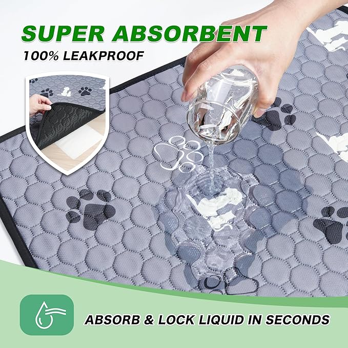 Washable Pee Pads for Dogs, Extra Large Dog Mat, Absorbent Reusable Training Dog Pads Pet Puppy Pads, Non-Slip Potty Pads for Whelping, Playpen, Crate, Bed, Grey 65"x48"