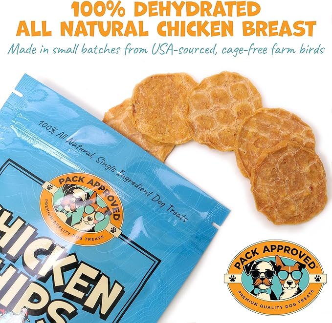 Chicken Chips - Crunchy, Single Ingredient Dog Treat -100% All Natural Chicken Breast - 4oz (Pack of 2)