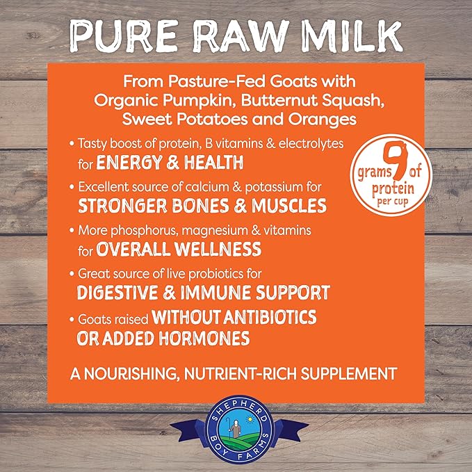 Shepherd Boy Farms Freeze Dried Raw Goats Milk with Probiotics for Dogs & Cats (Golden Blend), Organic USA Veggies & Fruits, High Protein, Digestible Goat Milk Powder, Food Toppers - Makes 32 FL OZ