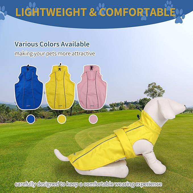 Waterproof Dog Raincoat with Reflective Strip, Adjustable Breathable Rain Coat Jacket with Leash Hole for Dogs (Pink, XX-Large)