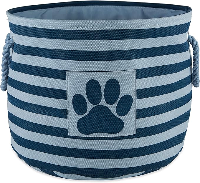 Bone Dry 5743 Pet Storage Collection Striped Paw Patch Bin, Medium Round, Dark Navy